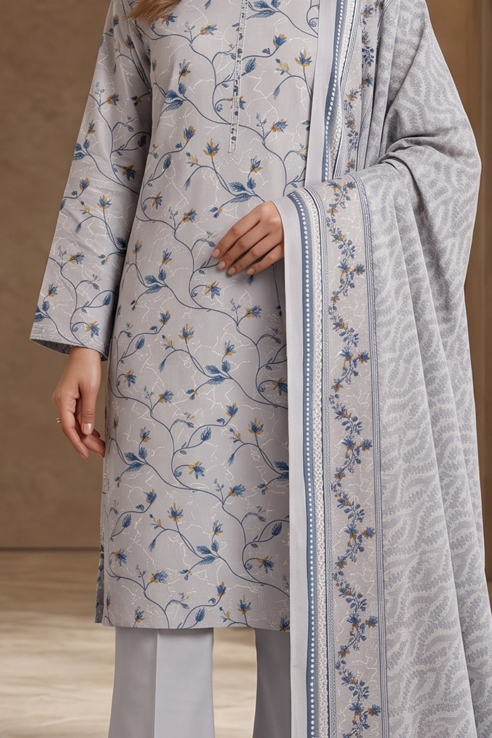 Mushtaq 3Pcs Unstitched Cotton Bella Kt Collection Desgin - 3