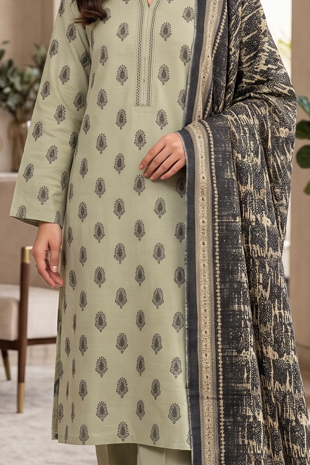 Mushtaq 3Pcs Unstitched Printed Khaddar Dilara Collection Desgin - 3