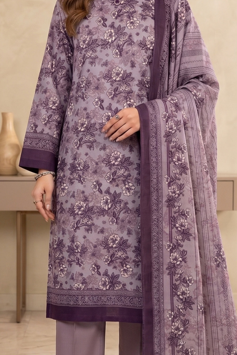 Mushtaq 3Pcs Unstitched Printed Khaddar Zariya Collection Desgin - 3