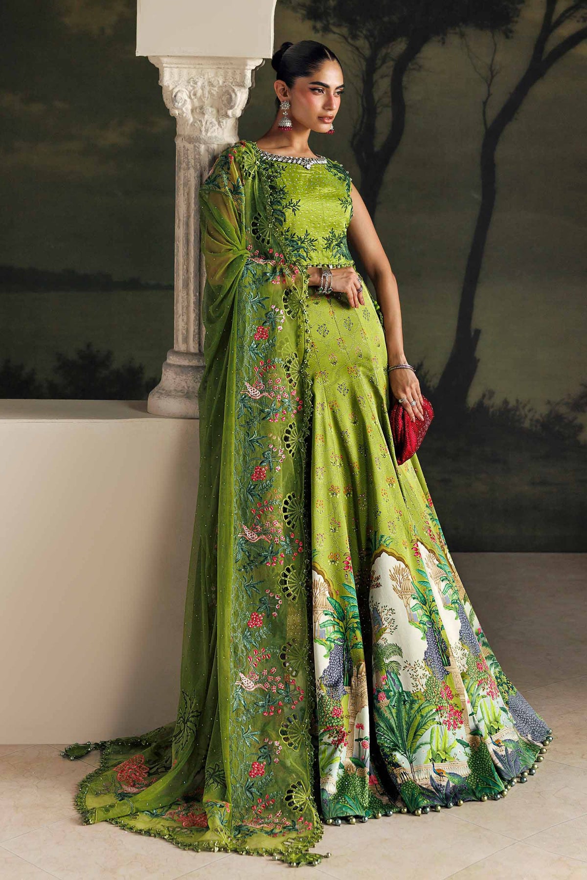 Maria B Soiree Unstitched Formals'26 3 Piece Unstitched Embroidered Raw Silk Suit SR-01-06-Peridot Green
