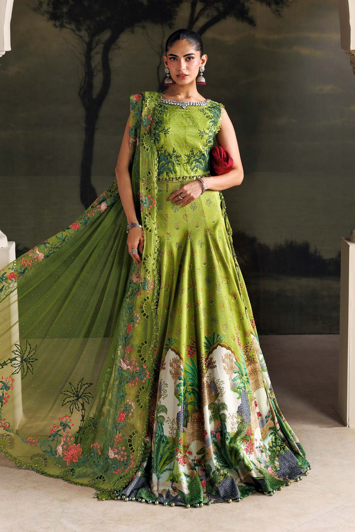 Maria B Soiree Unstitched Formals'26 3 Piece Unstitched Embroidered Raw Silk Suit SR-01-06-Peridot Green