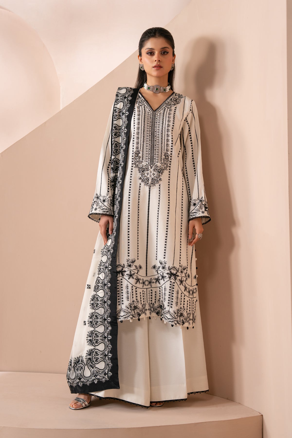 Zaeva Unstitched Embroidered Korean Rawsilk 3 Piece Suit By Xenia Formals OMAVI
