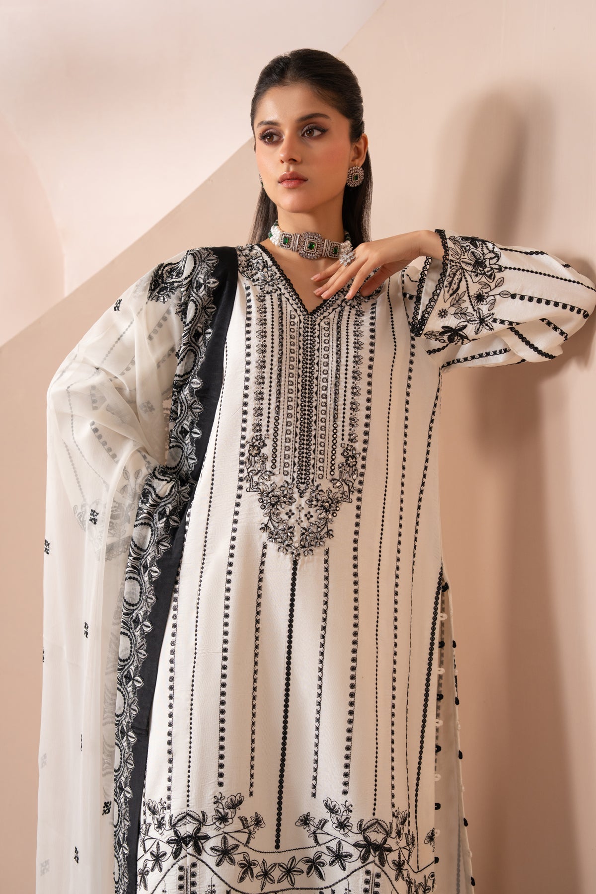 Zaeva Unstitched Embroidered Korean Rawsilk 3 Piece Suit By Xenia Formals OMAVI