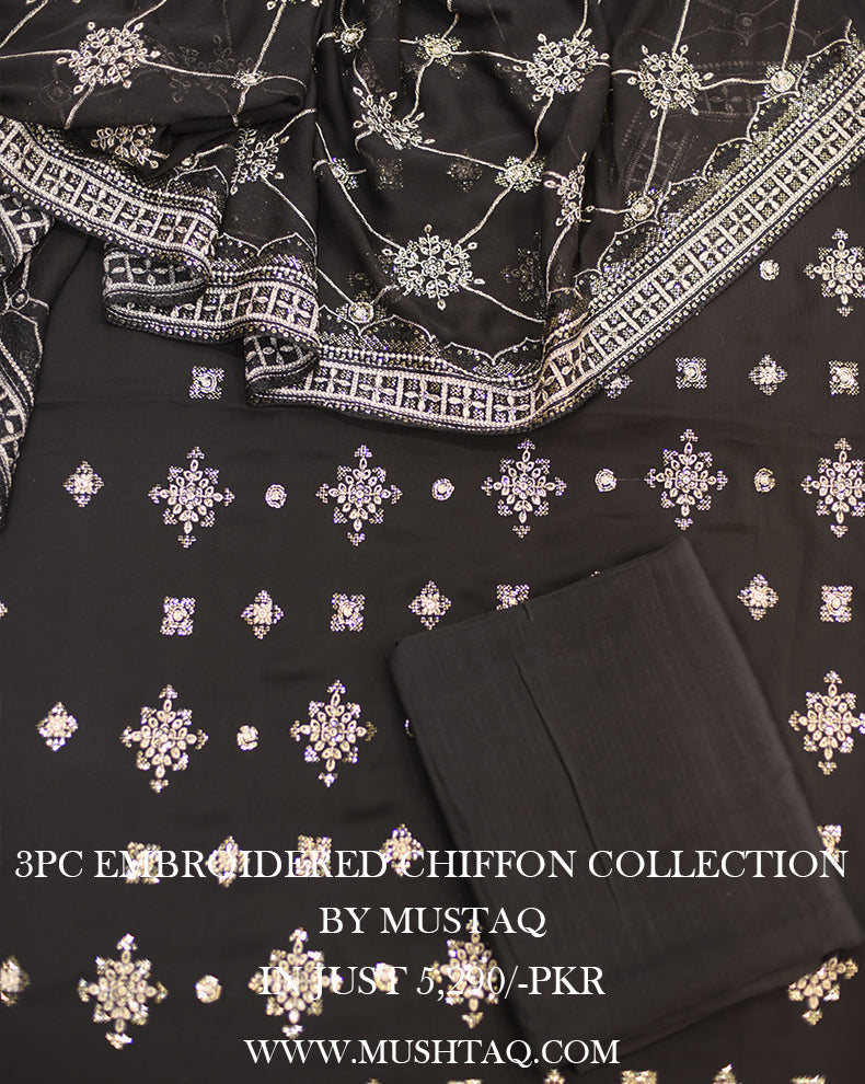 3Pcs Embroidered Chiffon Desgin - 04