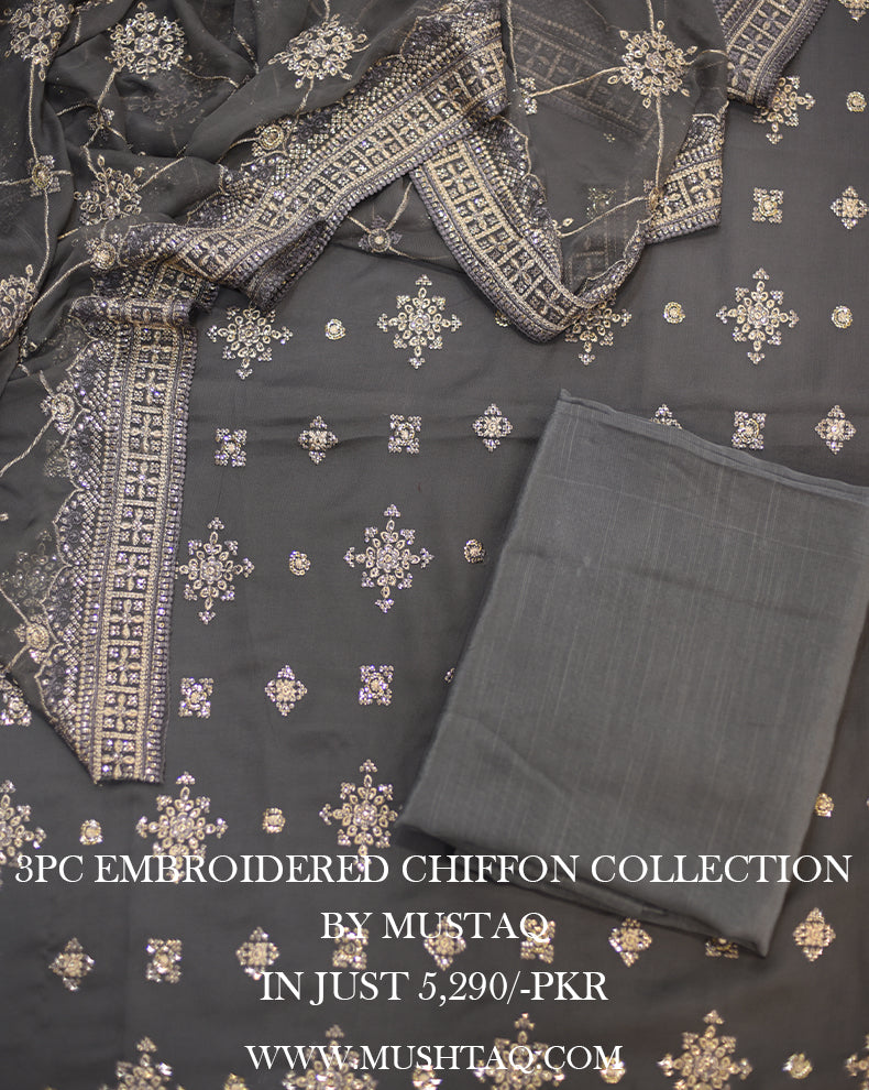 3Pcs Embroidered Chiffon Desgin - 06