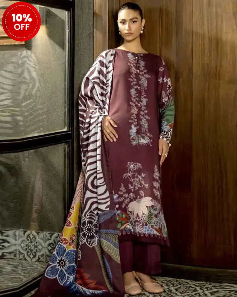 3 Pc Unstitched Printed Linen Suit | 512-A