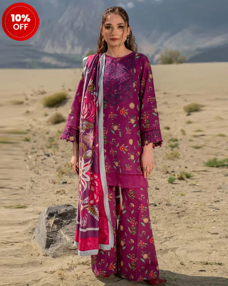 3 Pc Unstitched Printed Khaddar Suit | 505-A