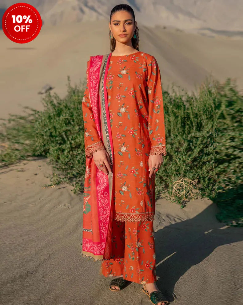 3 Pc Unstitched Printed Khaddar Suit | 505-B