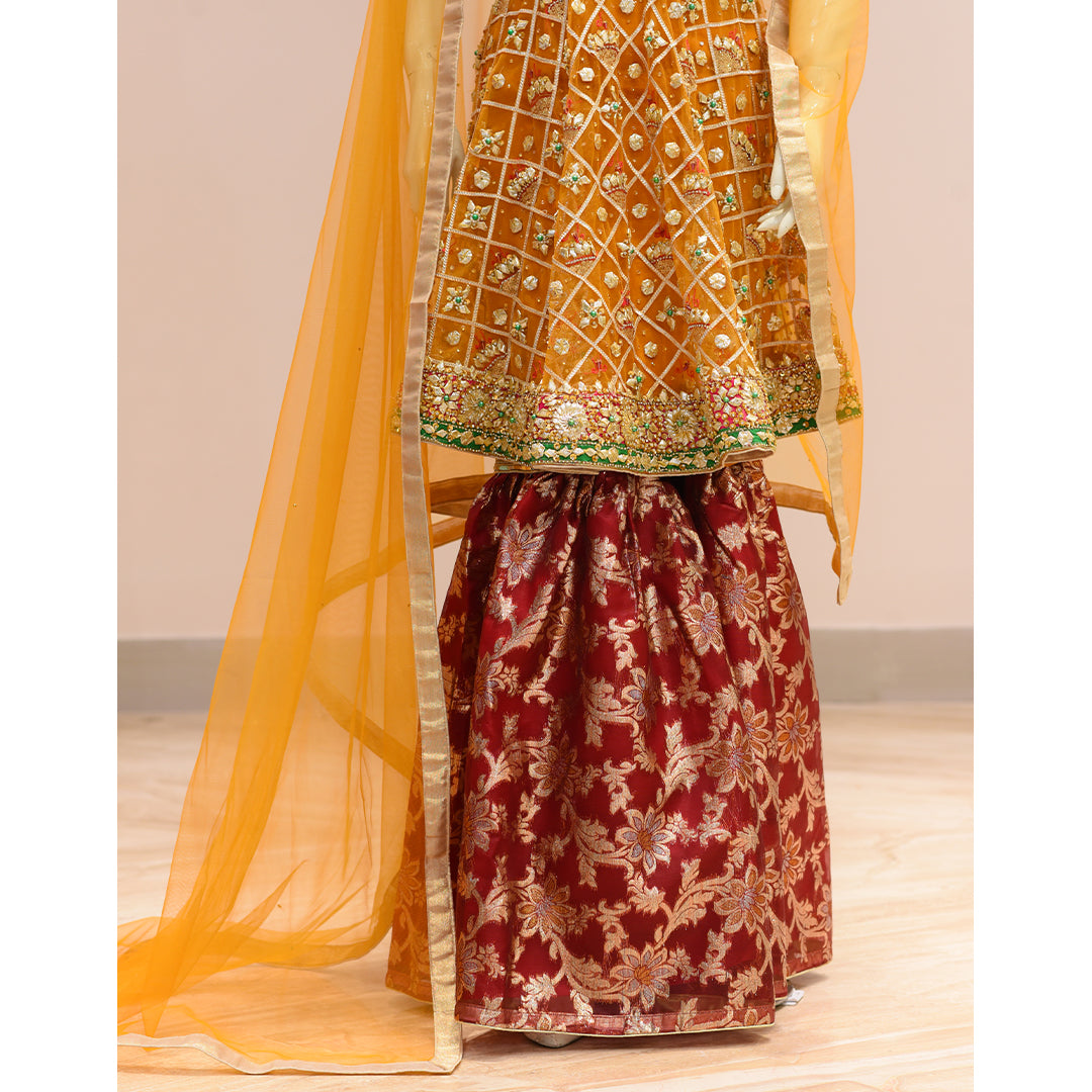 MCS BRIDAL YELLOW KURTI WITH RED SHARARA
