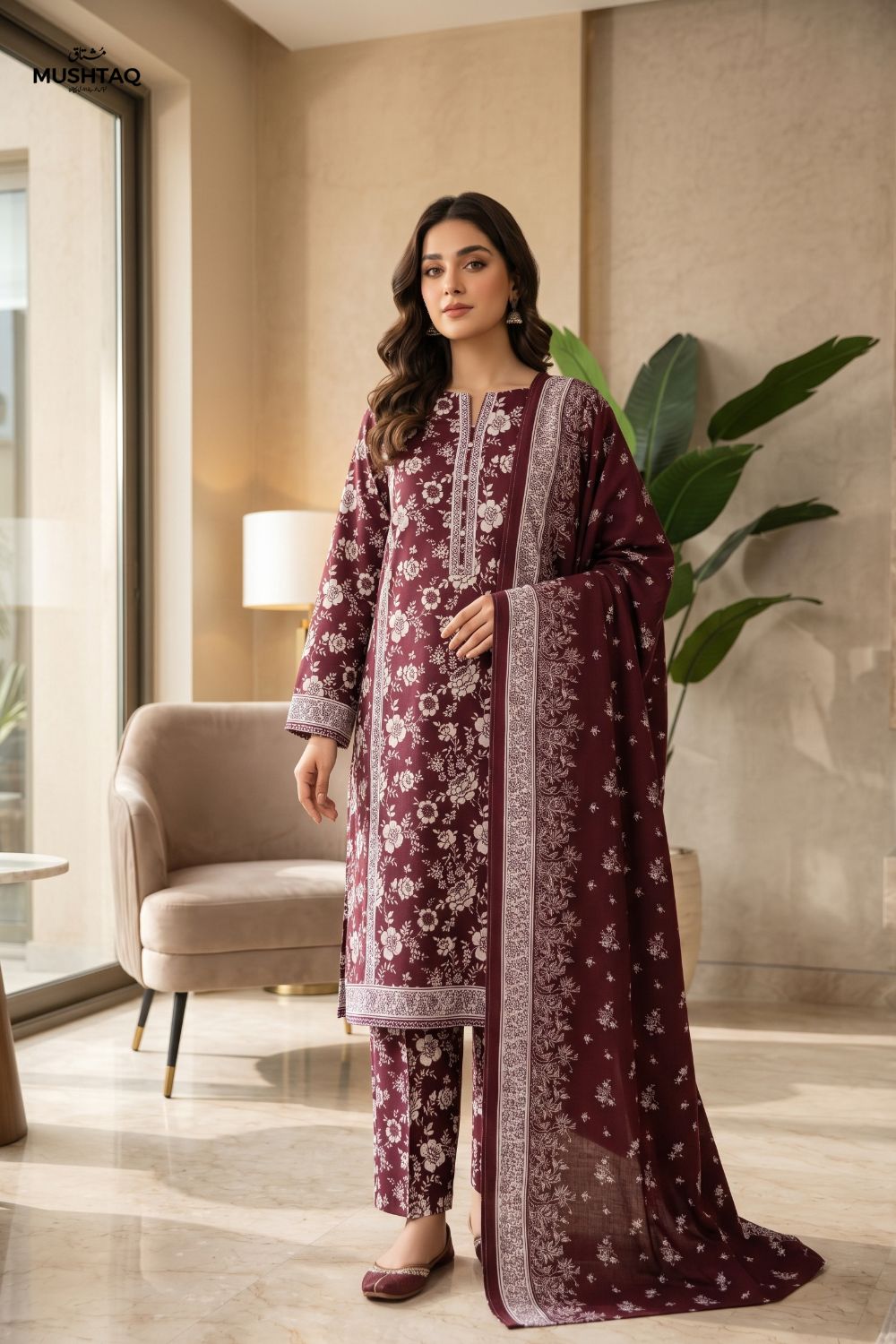 Mushtaq 3Pcs Unstitched Printed Khaddar Mehrza Collection Desgin - 4