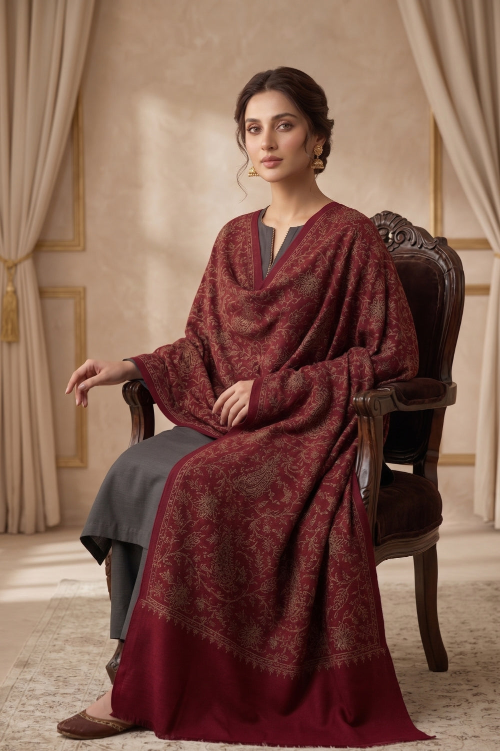 Winter Pashmina Embroidery Shawl Desgin - 5