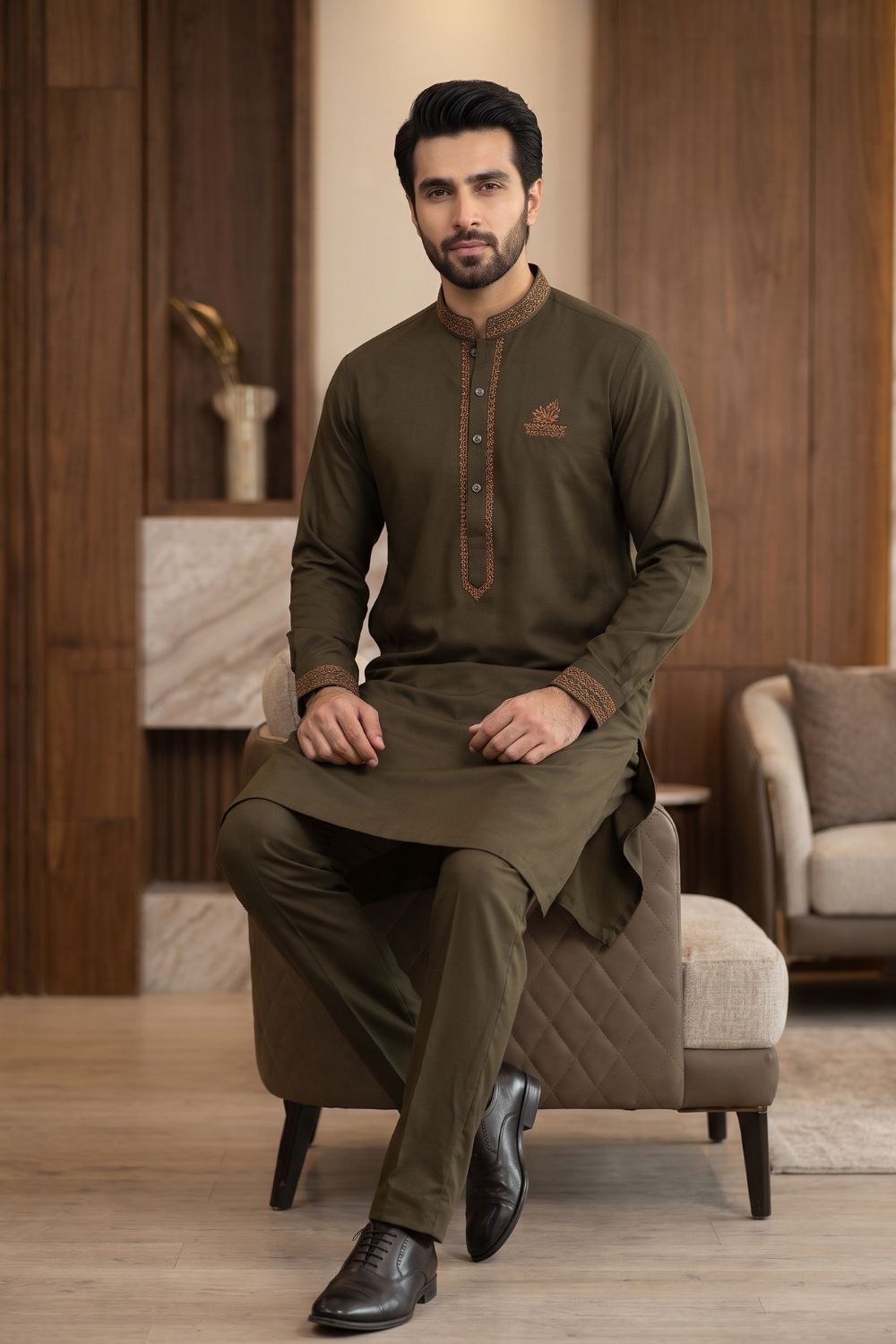 Mens Unstitched Embroiderd Wash & Wear Suit Desgin - 5