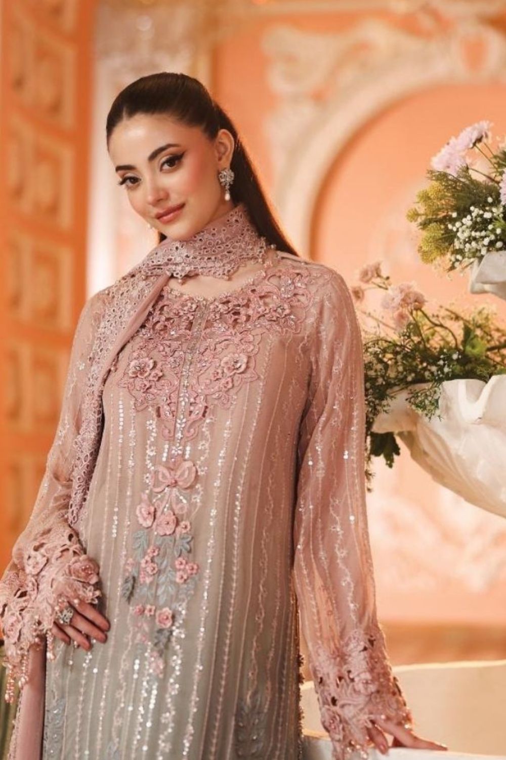 Maria B Royale Tea Affair 3 Piece Unstitched Embroidered Luxury Chiffon Suit MPC-26-202-Ombre Blossom