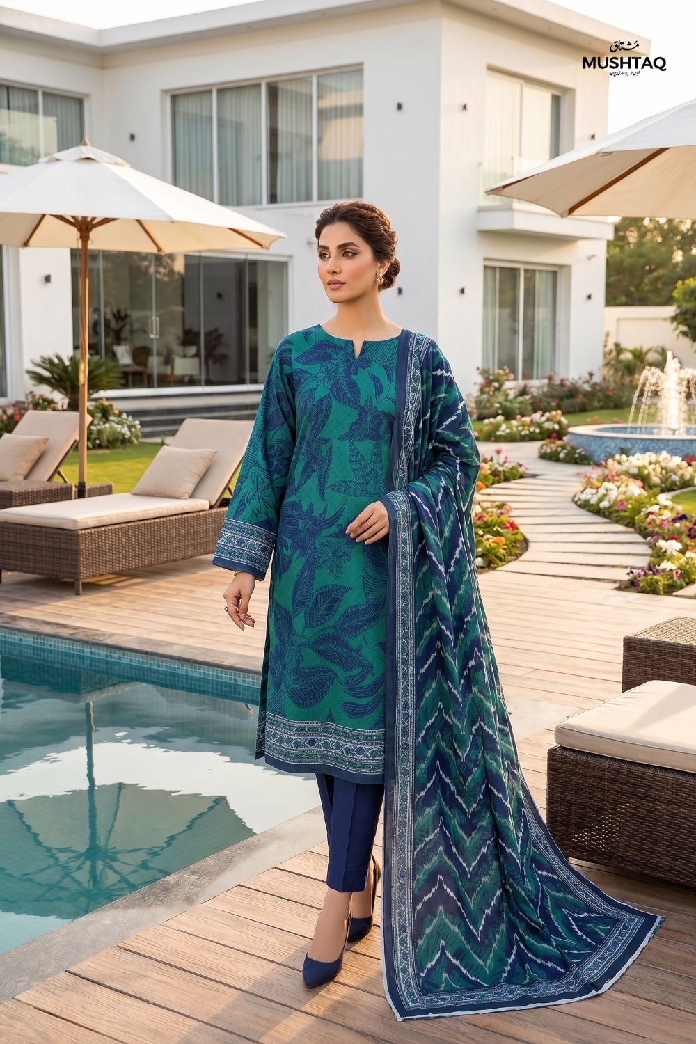 Mushtaq 3Pcs Unstitched Printed Lawn Naaz Collection Desgin - 4