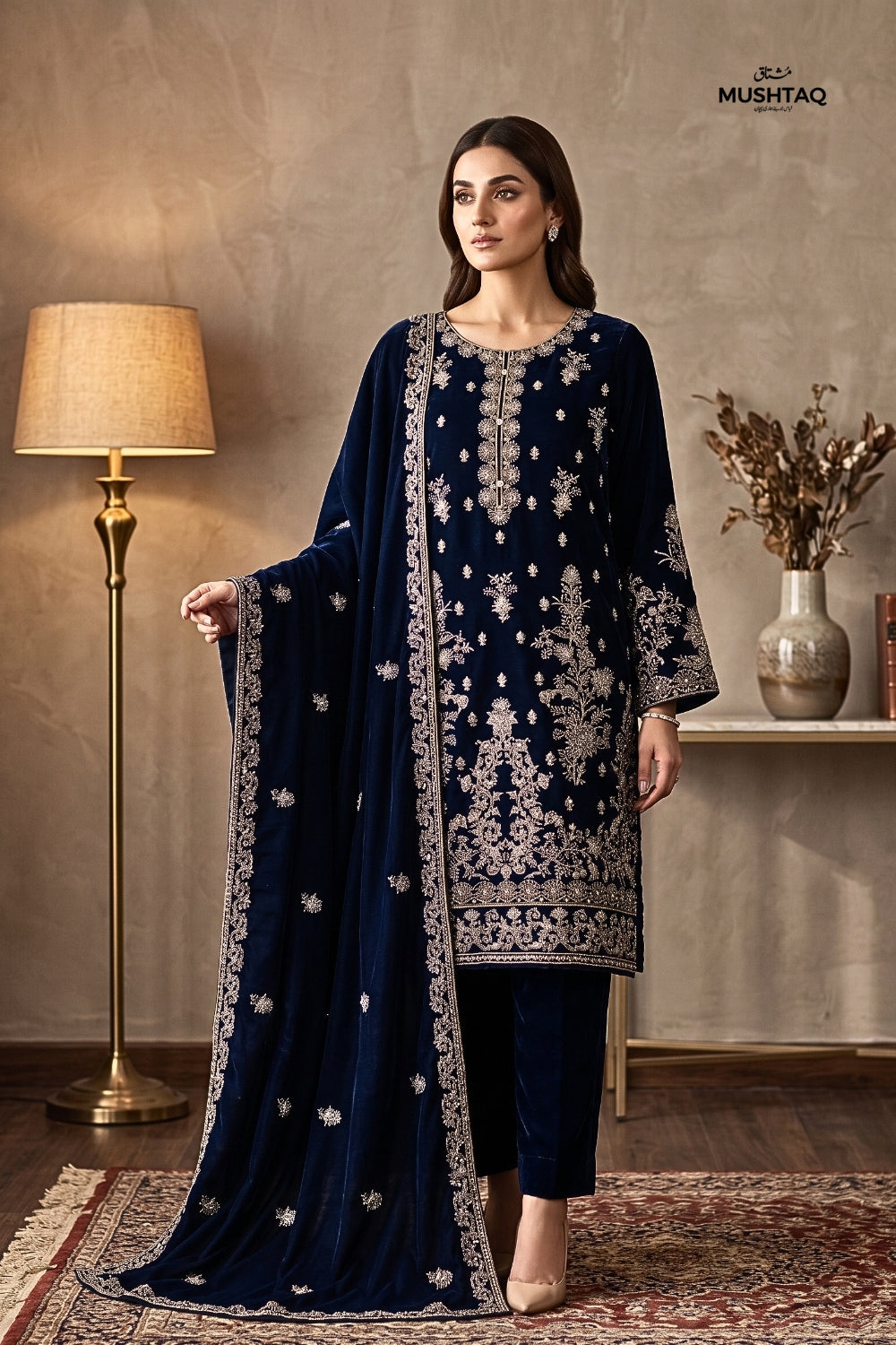 Mushtaq 3Pcs Unstitched Velvet Fancy suit Desgin - 4