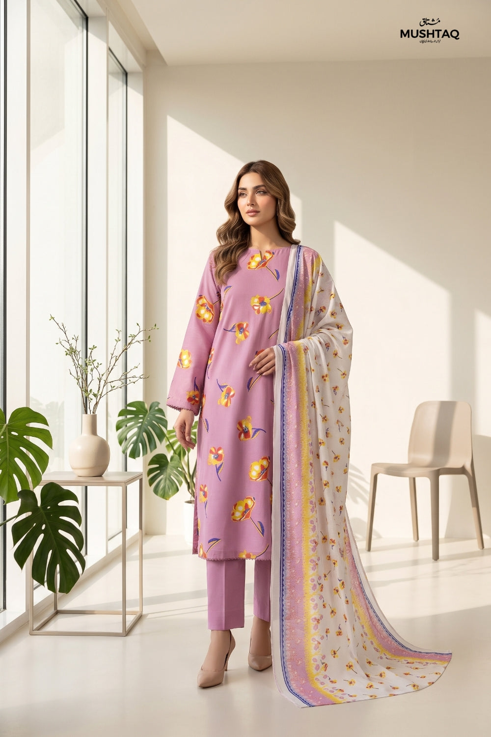 Mushtaq 3Pcs Unstitched Printed Lawn Suit Noor-e-Ain Collection Desgin - 4