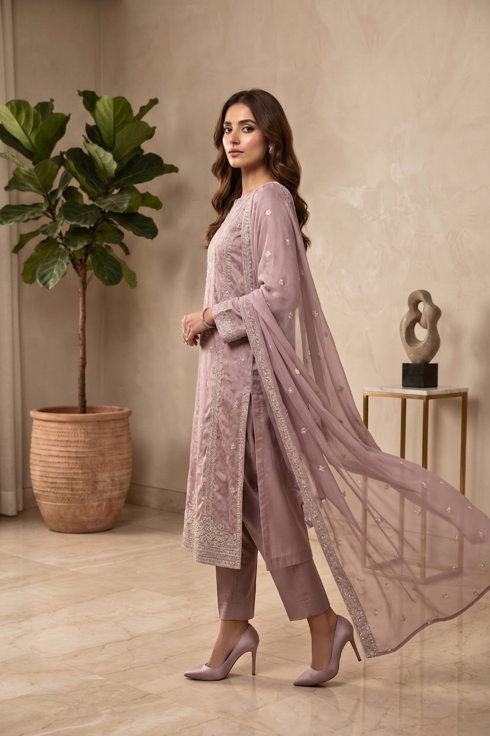Mushtaq 3Pcs Unstitched China Pqati Suit with chiffon duppata Sophia Collection Desgin - 5