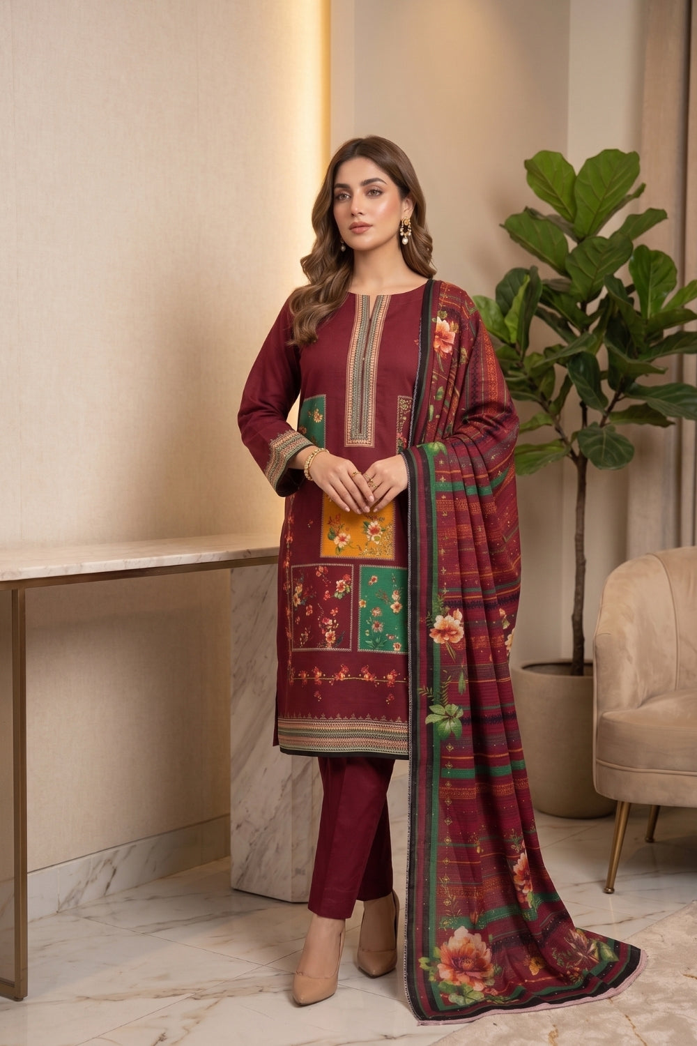 Mushtaq 3Pcs Unstitched Marya Premium Linen Desgin - 5
