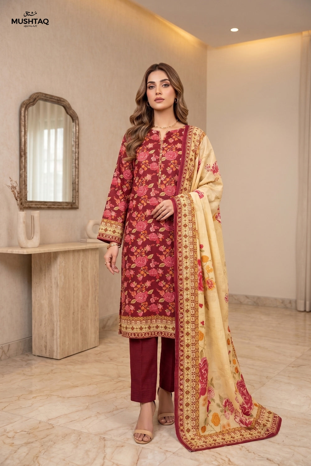 Mushtaq 3Pcs Unstitched Printed Khaddar Zariya Collection Desgin - 4