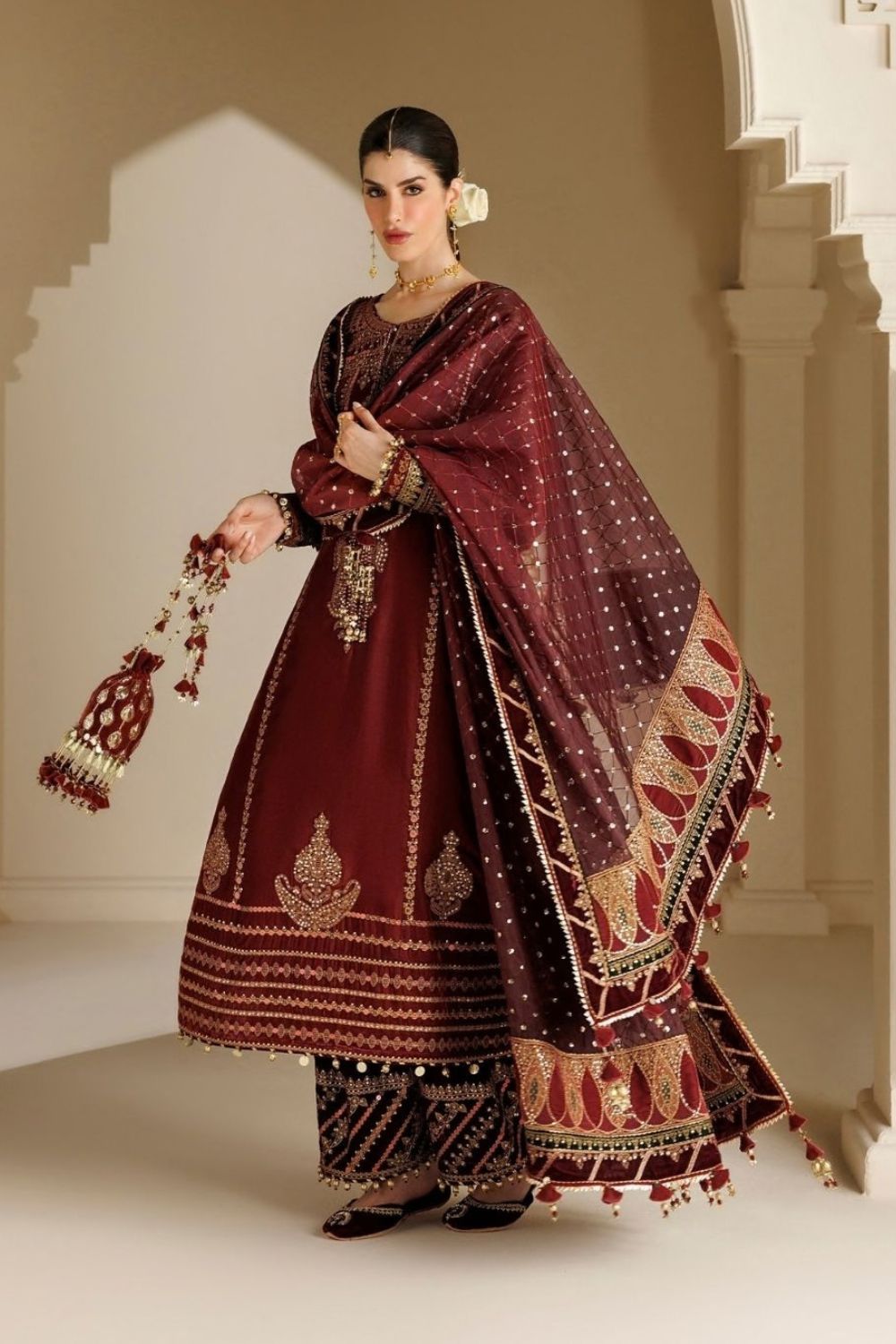 Jazmin Chandni 3 Piece Unstitched Embroidered Velvet Suit CVF26-D10