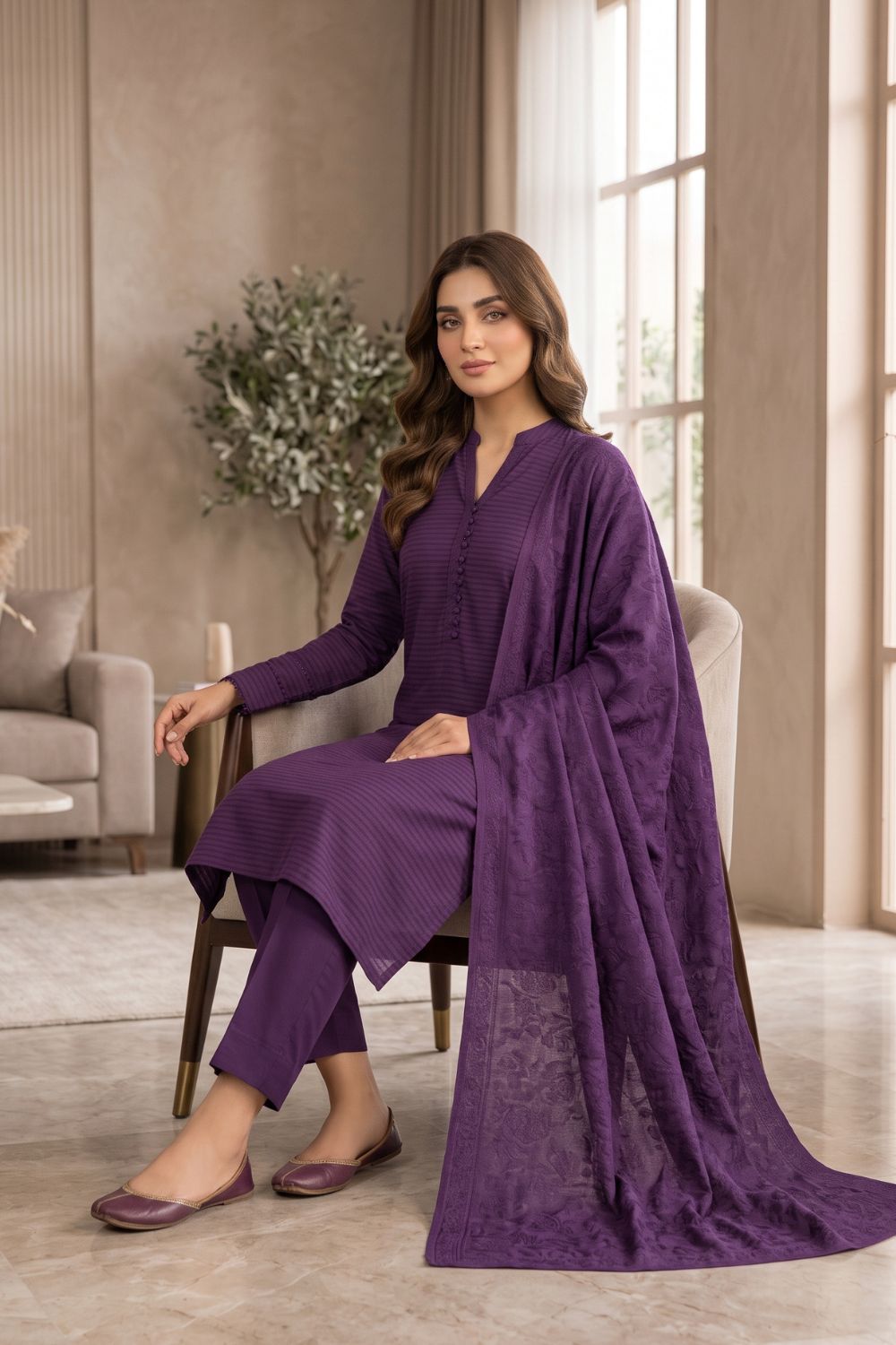 Mushtaq 3Pcs Unstitched Marina suit with Wool Shawl Ayzel Collection Desgin - 5