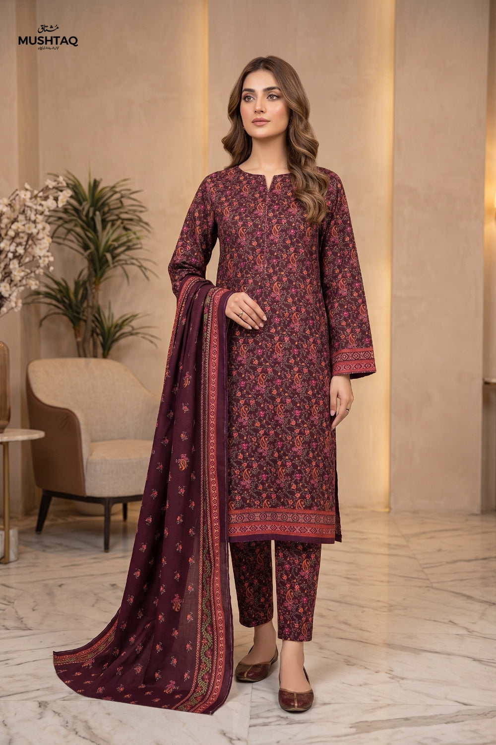 Mushtaq 3Pcs Unstitched Printed Khaddar Desgin - 15