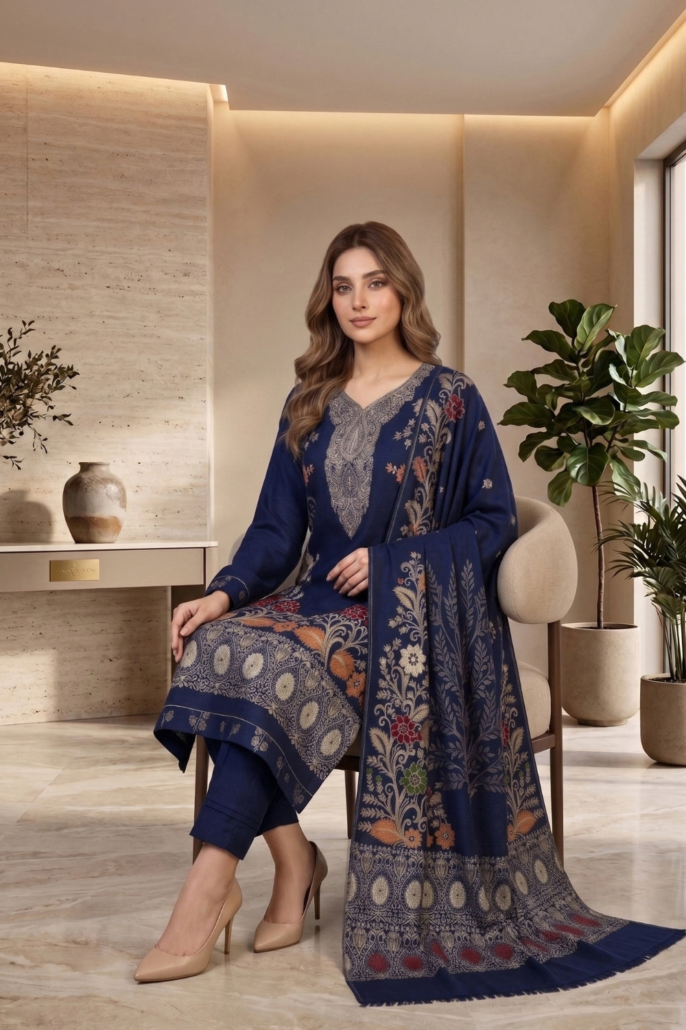 Mushtaq 3Pcs Unstitched Pashmina Jacquard Collection Desgin - 5