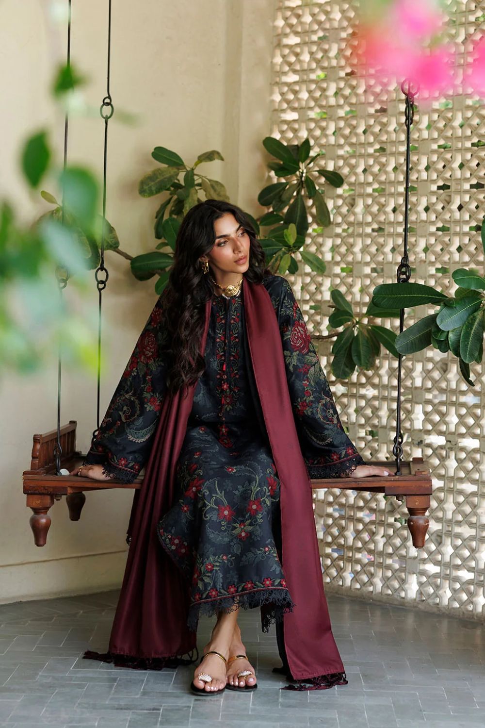 Iznik 3Pc Unstitched Embroidered Printed Viscose Linen Suit IPF-31