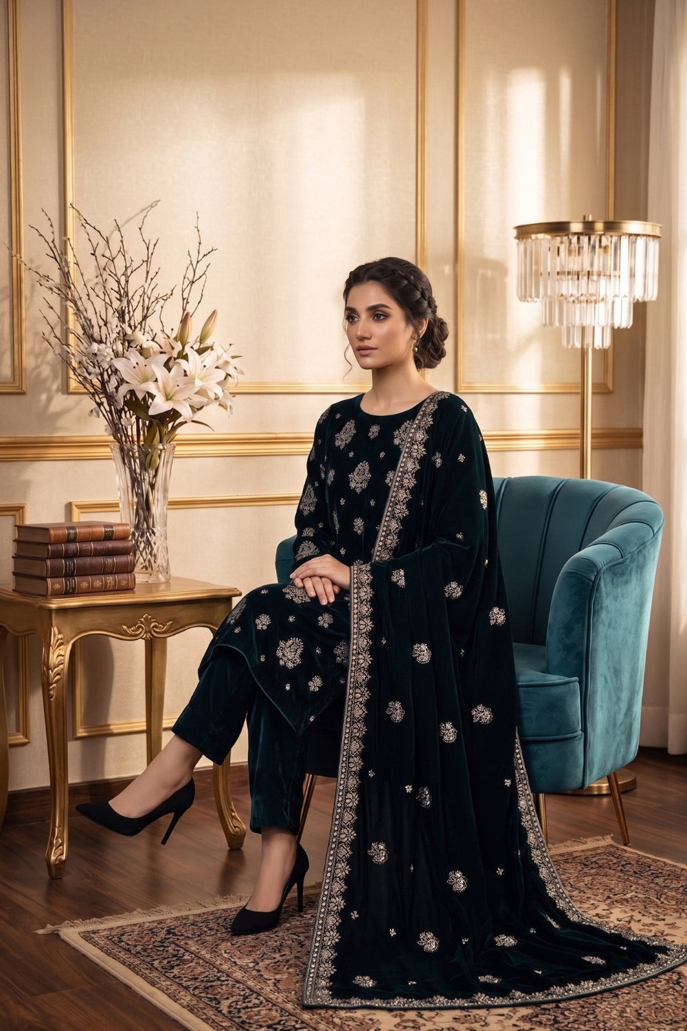 Mushtaq 3Pcs Unstitched Carman Velvet Fancy suit Desgin - 5