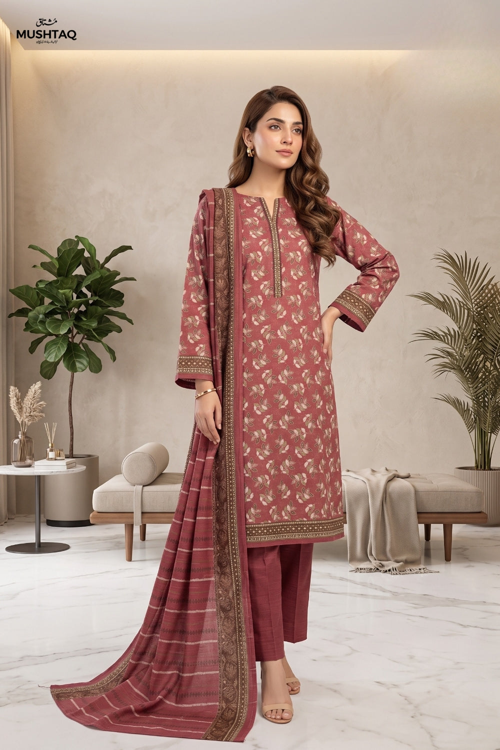 Mushtaq 3Pcs Unstitched Printed Khaddar Desgin - 4
