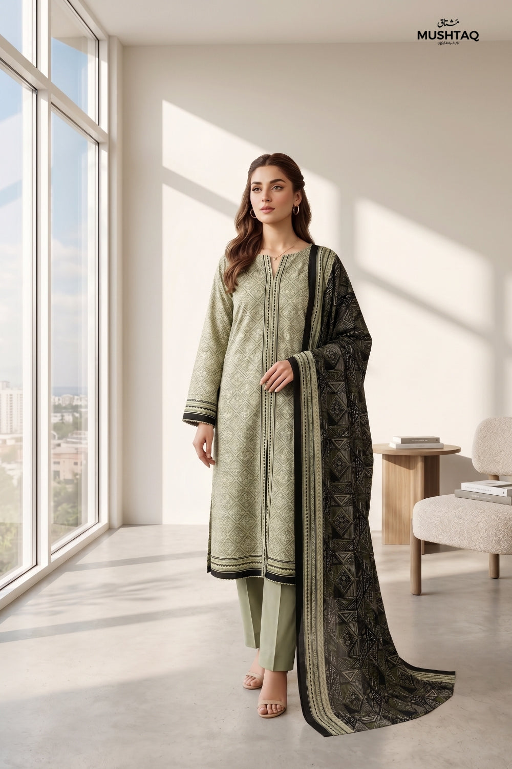 Mushtaq 3Pcs Unstitched Printed Lawn Suit Ayzel Collection Desgin - 4
