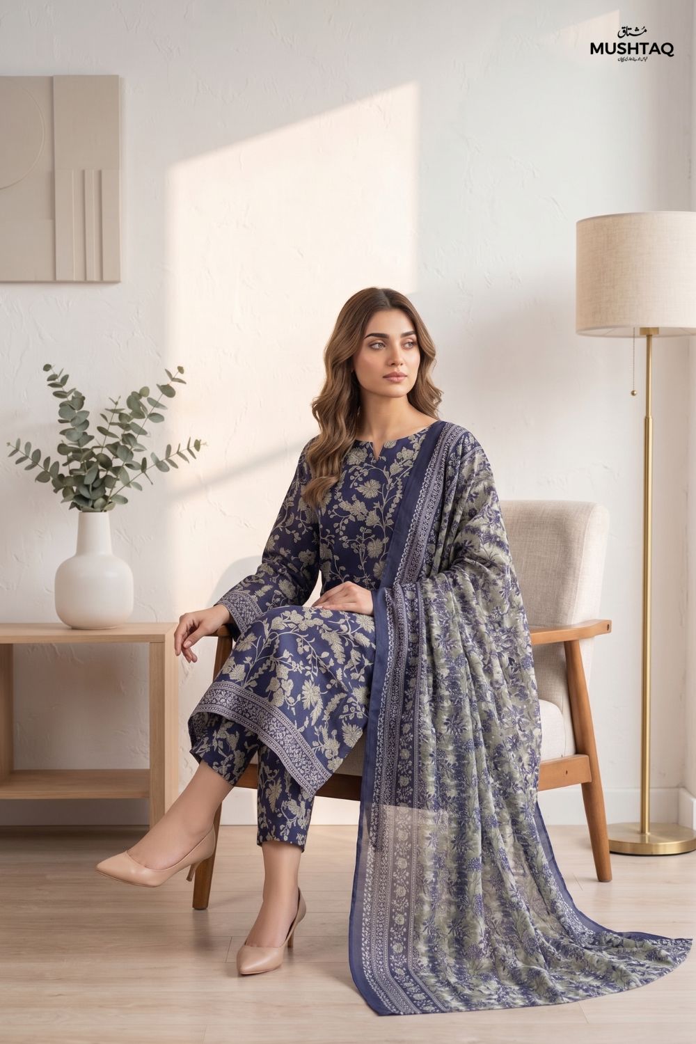 Mushtaq 3Pcs Unstitched Printed Lawn Suit Minaal Collection Desgin - 5