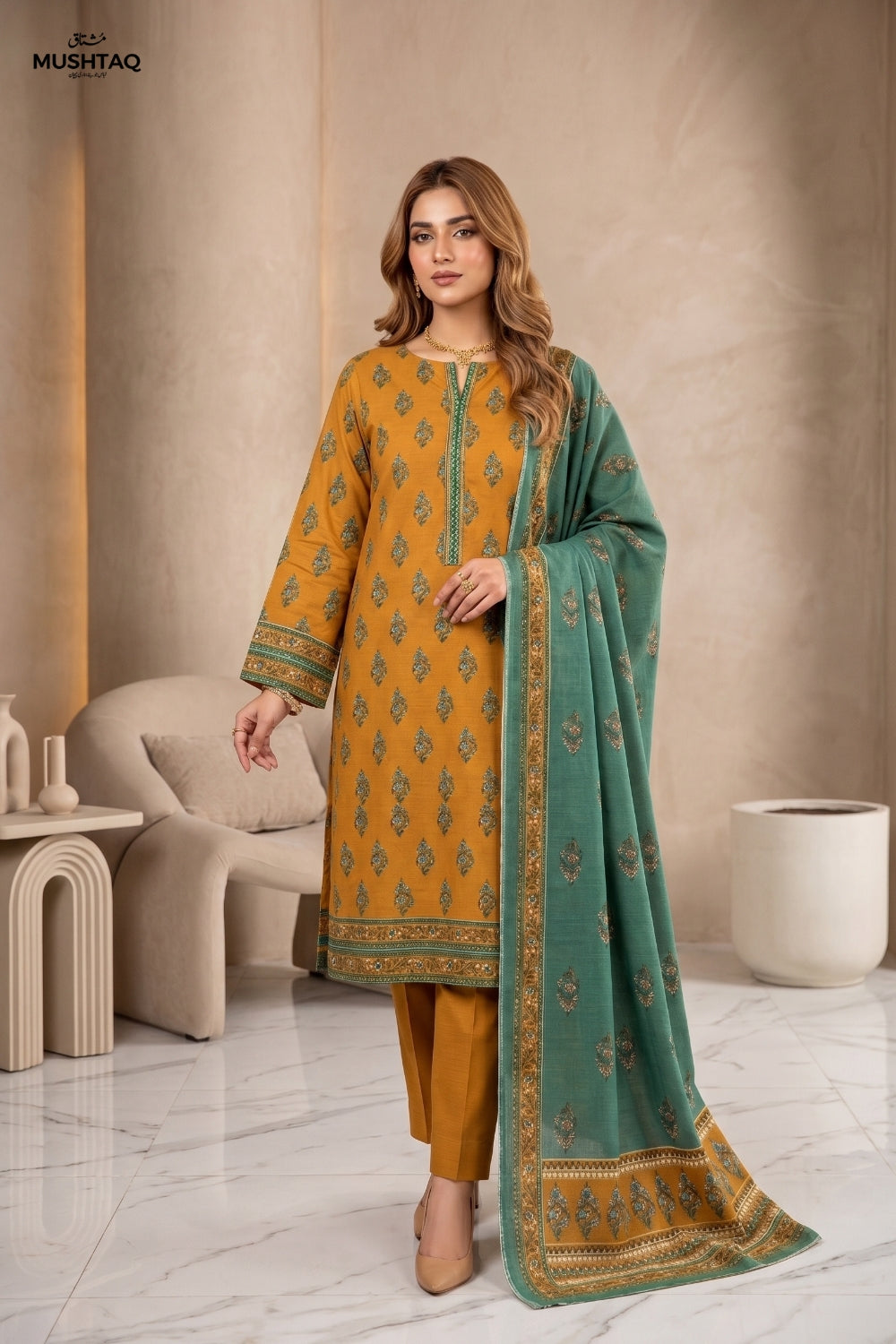 Mushtaq 3Pcs Unstitched Printed Khaddar Desgin - 10