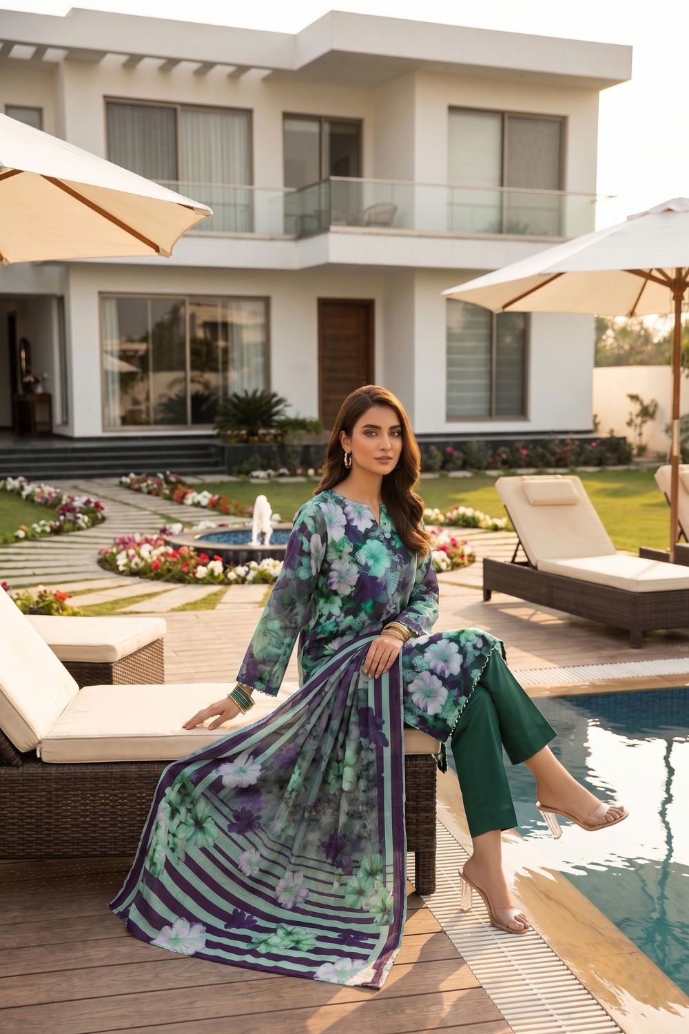 Mushtaq Noor-e-Haram Collection 3Pcs Unstitched Embroidered Lawn Desgin - 4