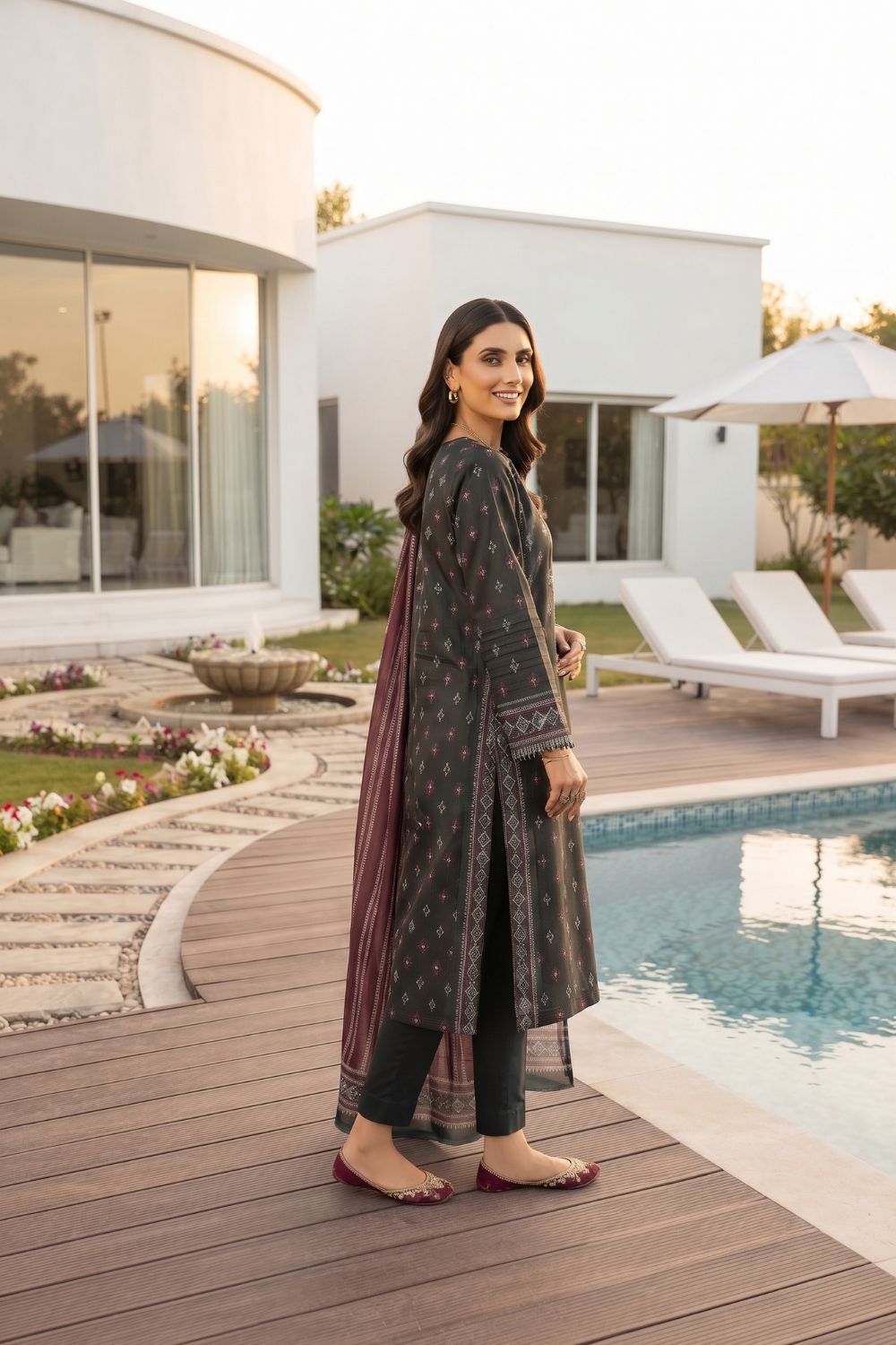 Mushtaq 3Pcs Unstitched Printed Lawn Naari Collection Desgin - 4