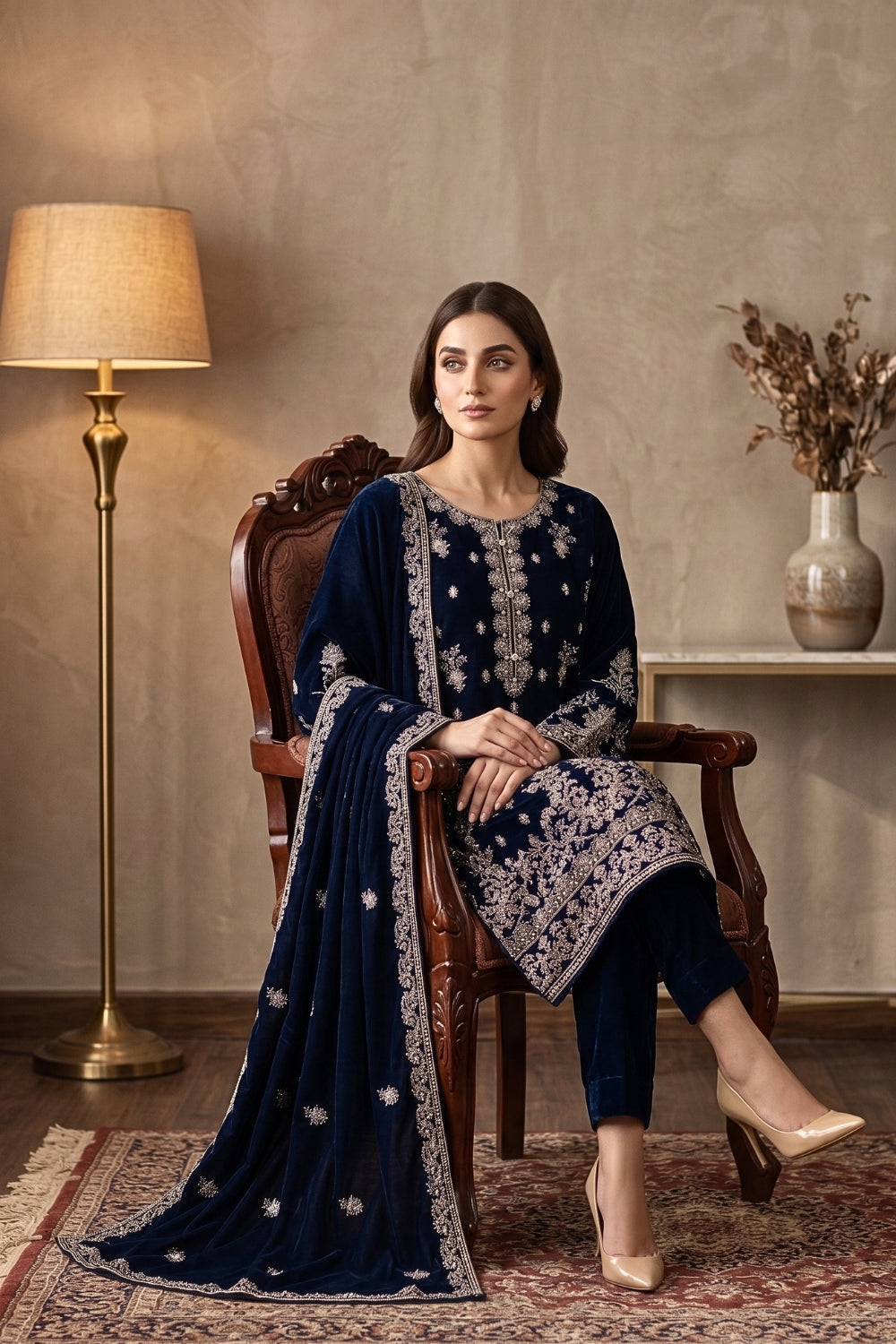 Mushtaq 3Pcs Unstitched Velvet Fancy suit Desgin - 4