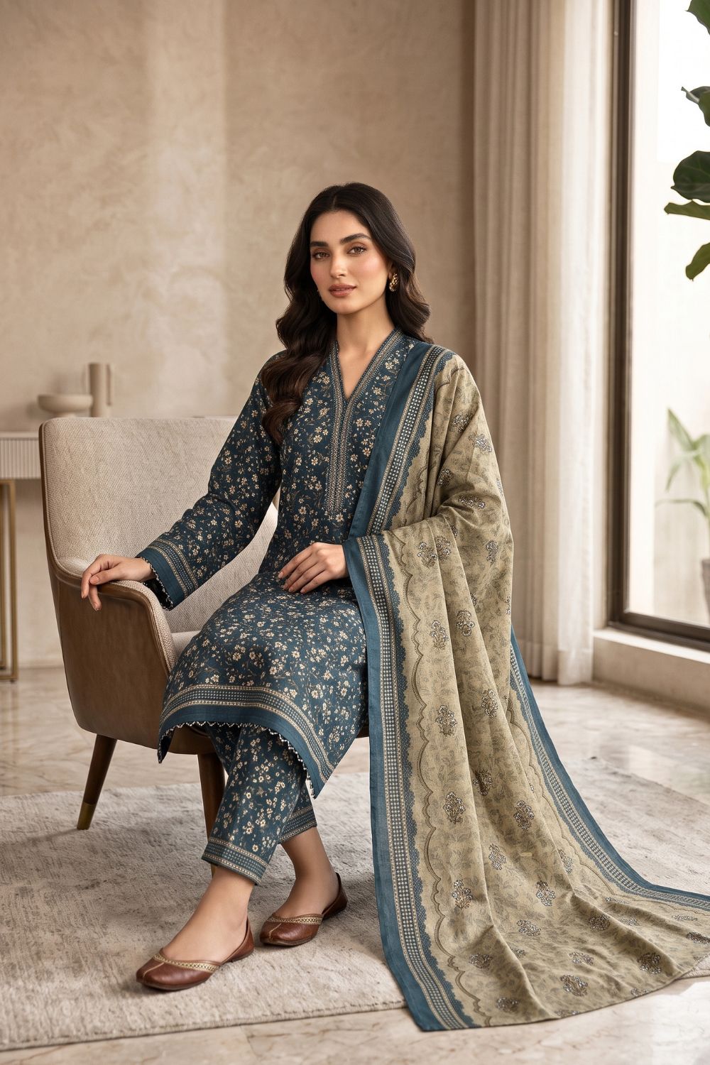 Mushtaq 3Pcs Unstitched Printed Khaddar Dilara Collection Desgin - 4