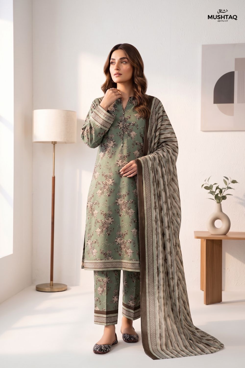 Mushtaq 3Pcs Unstitched Printed Lawn Suit Minaal Collection Desgin - 6