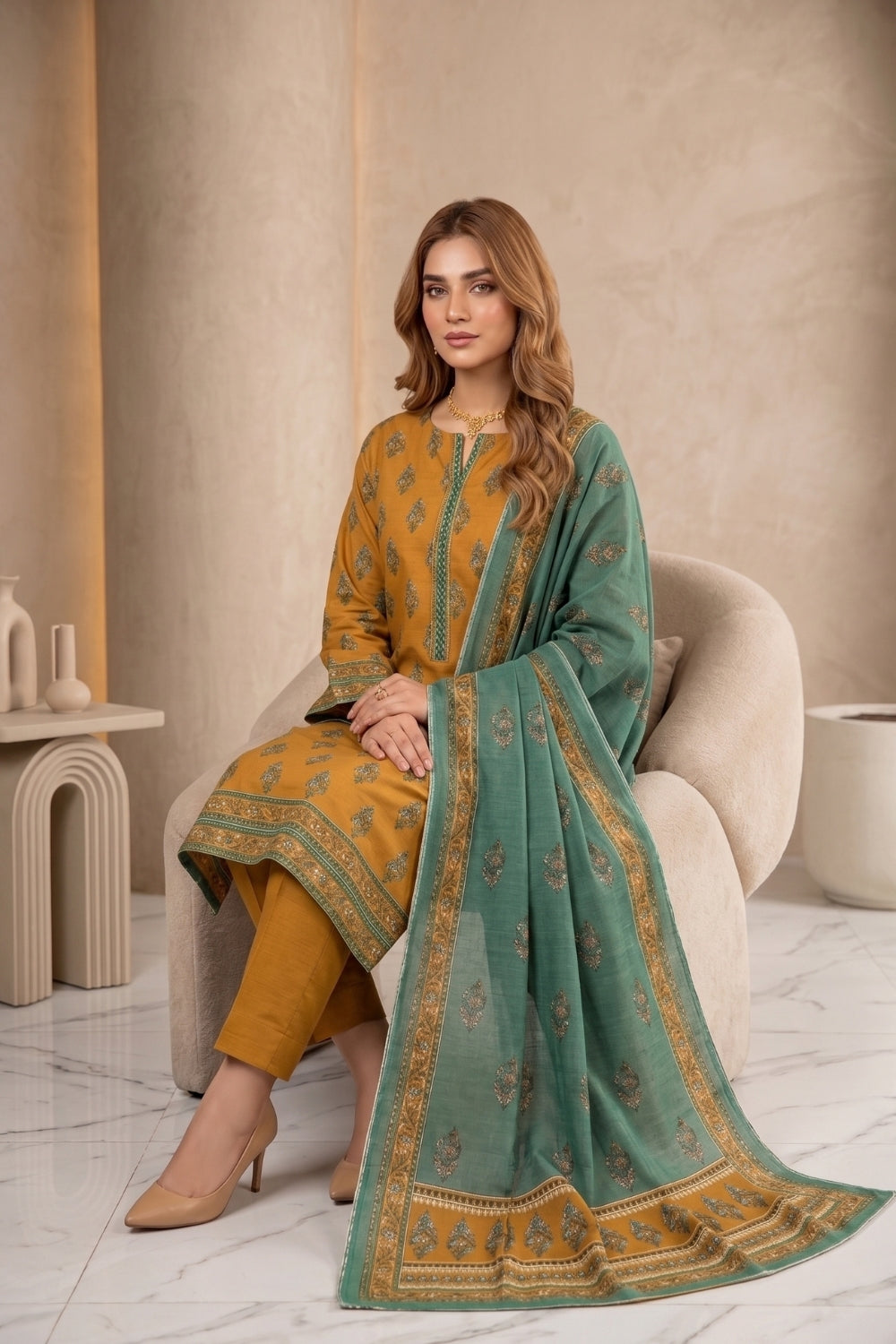 Mushtaq 3Pcs Unstitched Printed Khaddar Desgin - 10