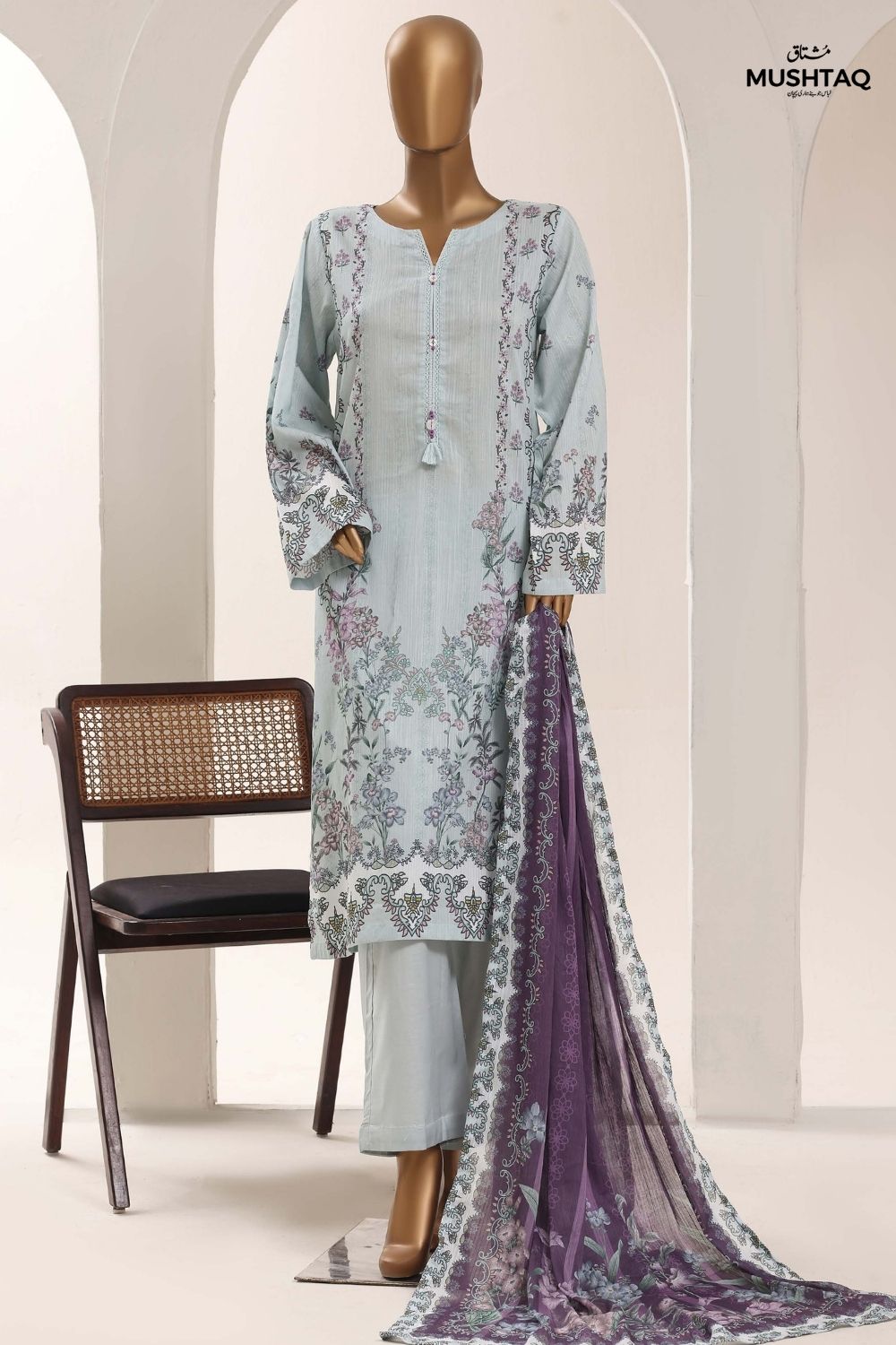 Mushtaq 3Pcs Unstitched Printed Lawn Sadabahar Collection Desgin - 6