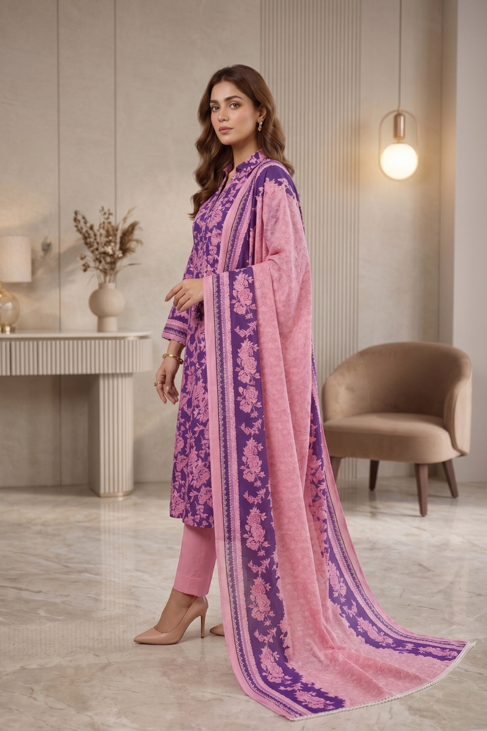 Mushtaq 3Pcs Unstitched Cotton Bella Kt Collection Desgin - 4