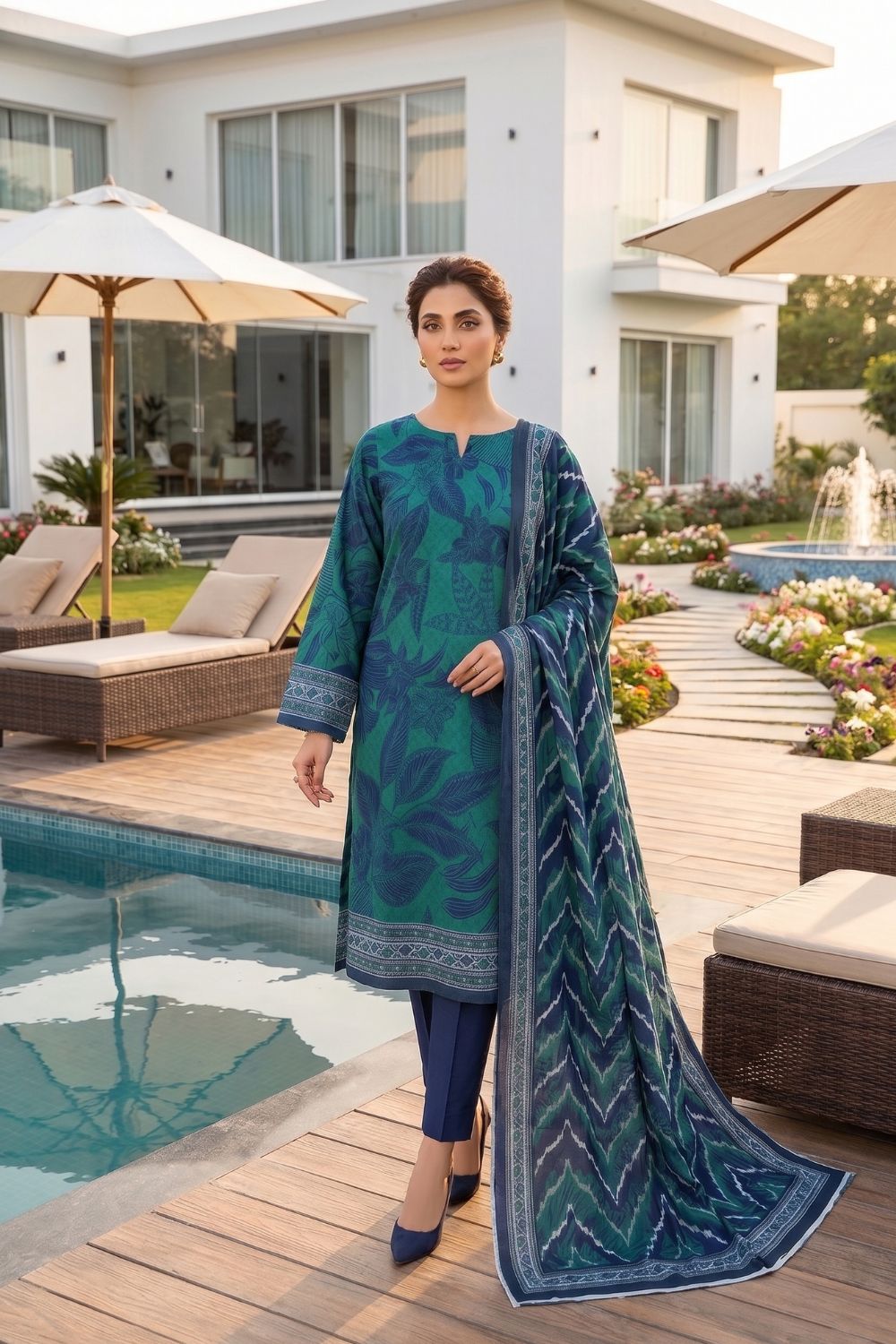 Mushtaq 3Pcs Unstitched Printed Lawn Naaz Collection Desgin - 4