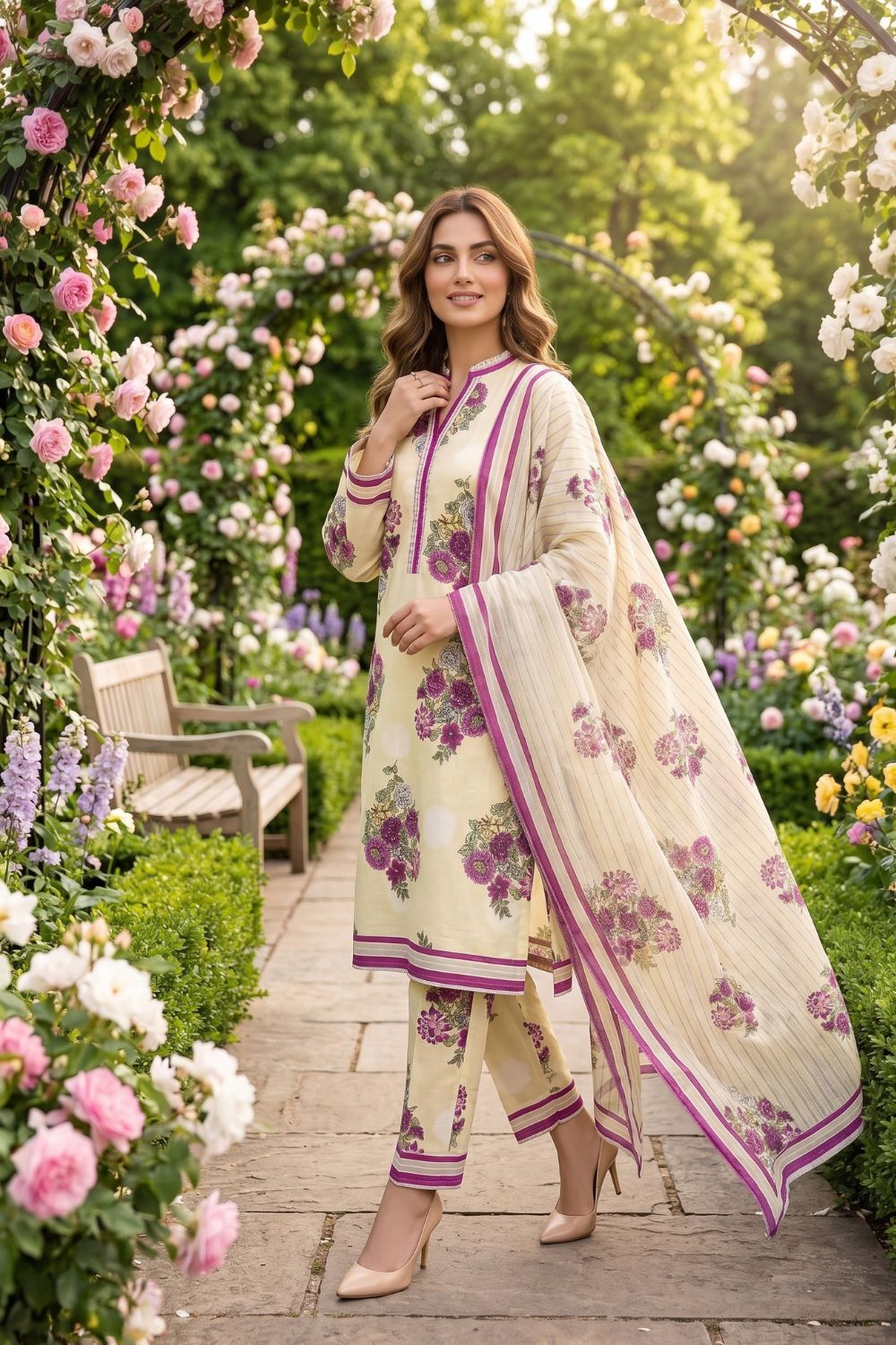 Mushtaq 3Pcs Unstitched Printed Lawn Ansaa Collection Desgin - 4
