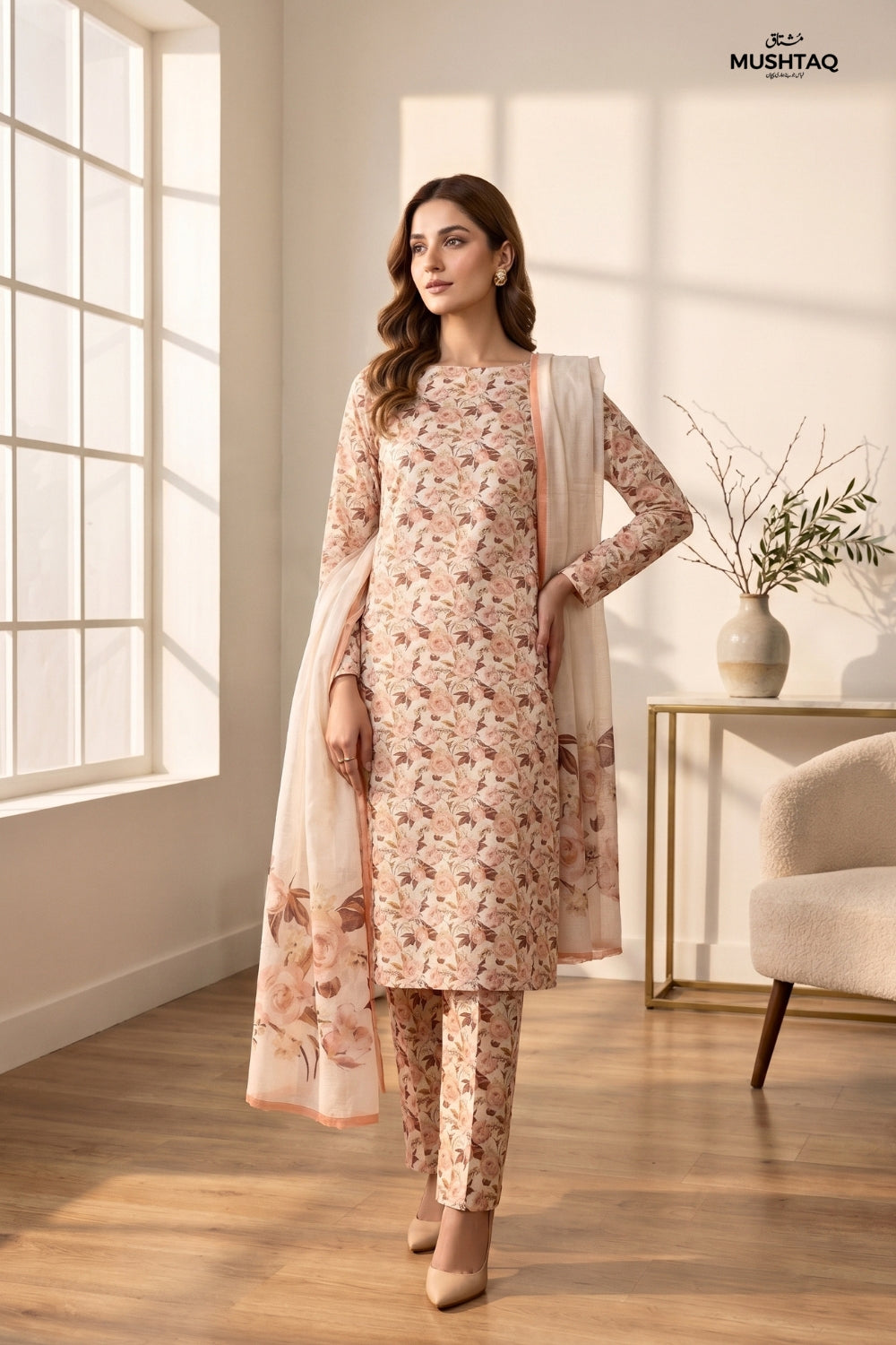Mushtaq 3Pcs Unstitched Tulip Embroidered Lawn Collection Desgin - 6