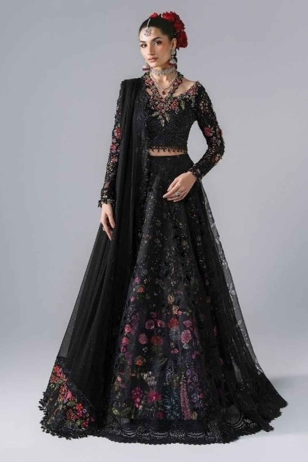 Maria B Mbroidered Unstitched Wedding Edition 3 Piece Unstitched Embroidered Organza Suit Obsidian Garden