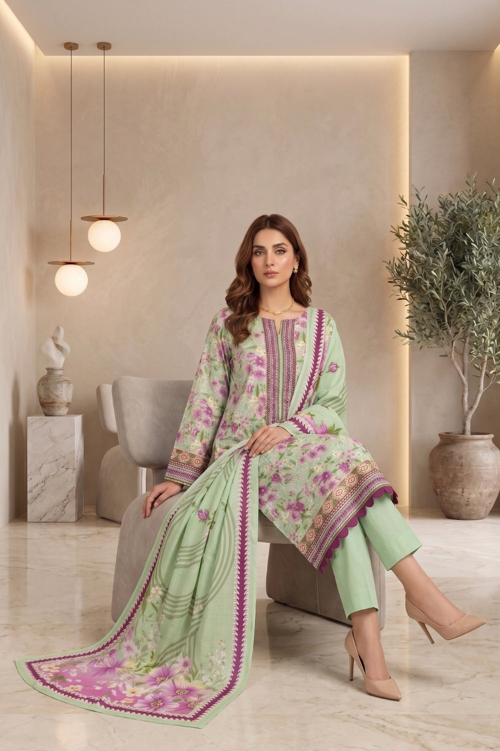 Mushtaq 3Pcs Unstitched Mascot Linen Suit Mira Collection Desgin - 4