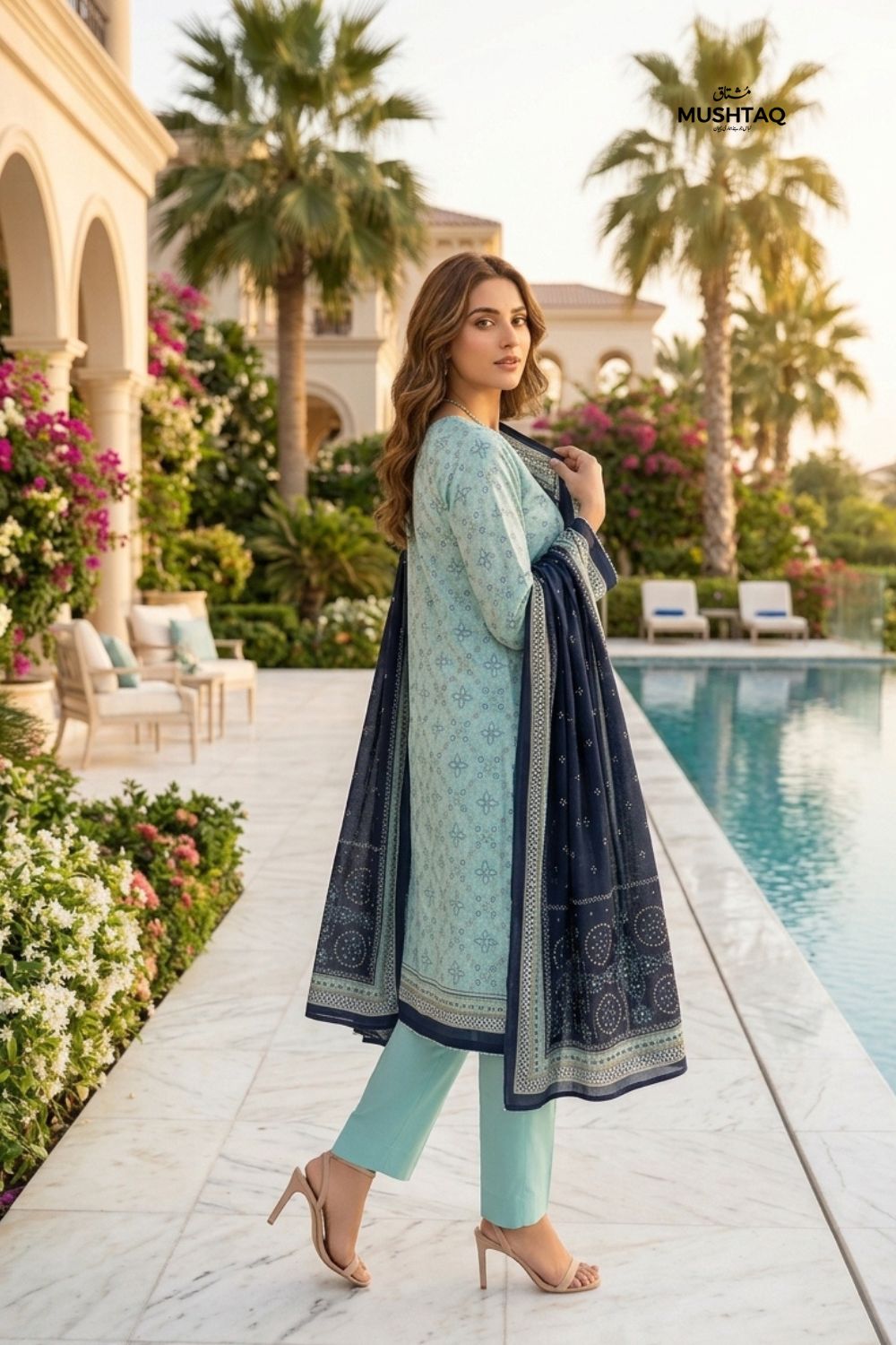 Mushtaq 3Pcs Unstitched Printed Lawn Alizy Collection Desgin - 4