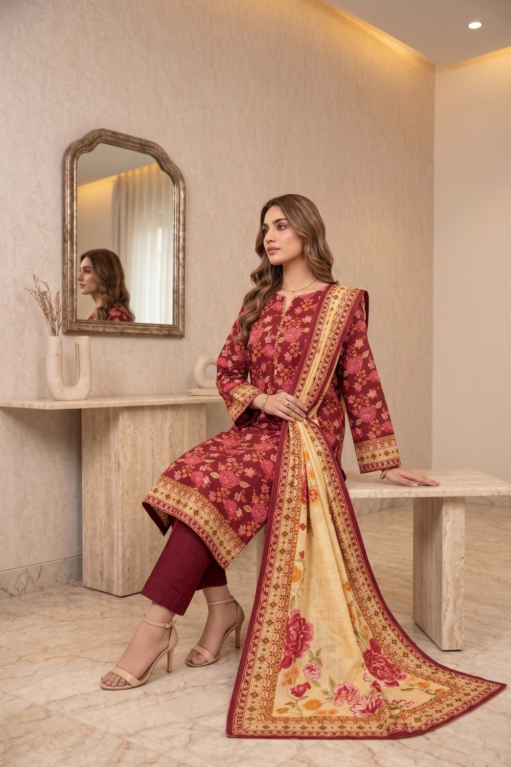 Mushtaq 3Pcs Unstitched Printed Khaddar Zariya Collection Desgin - 4