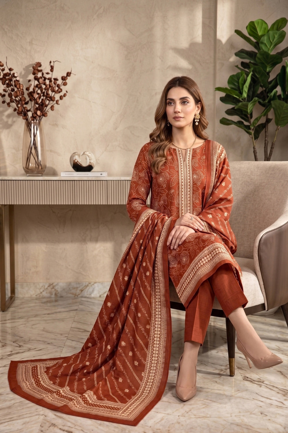 Mushtaq 3Pcs Unstitched Printed Doriya Linen Arisha Collection Desgin - 4