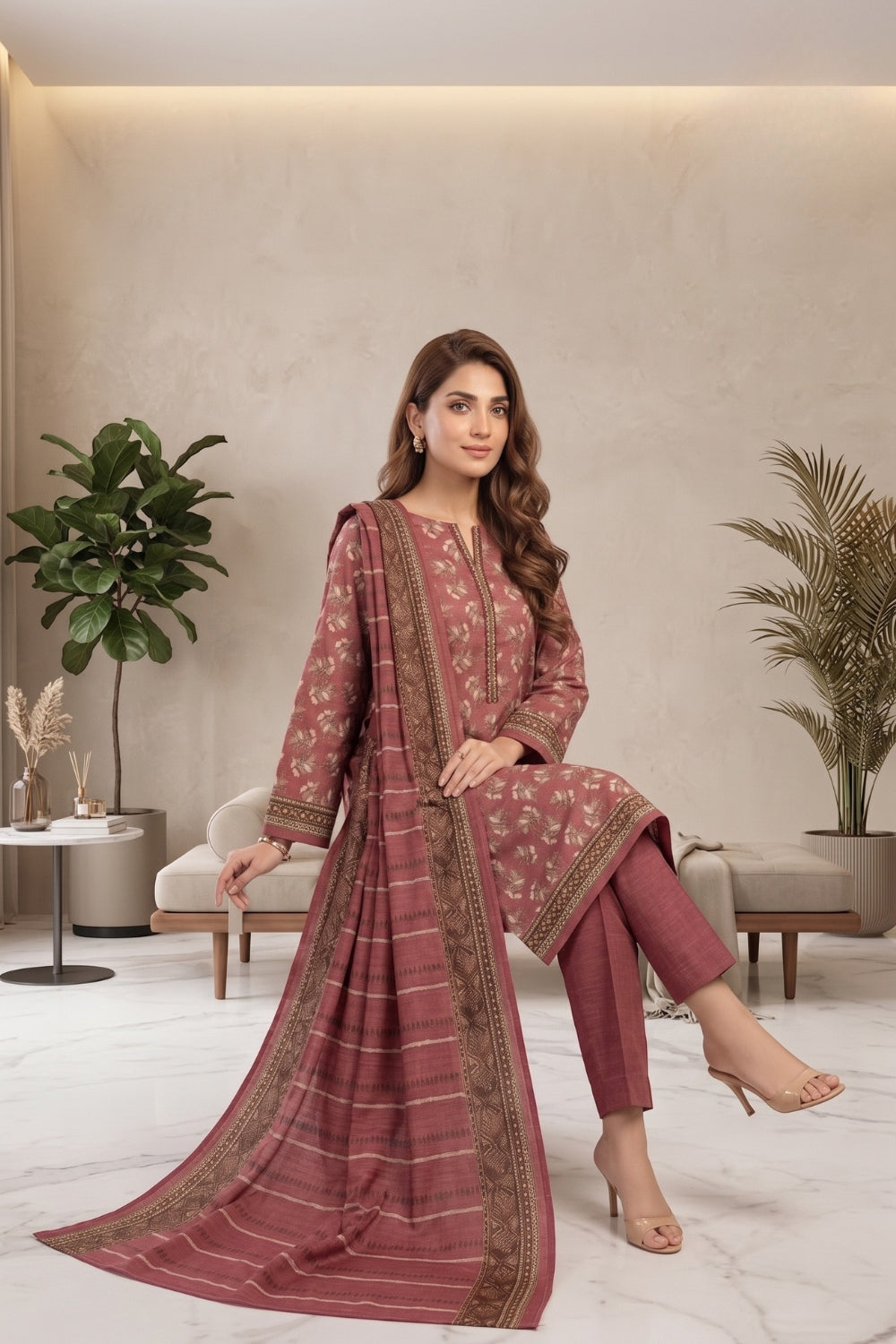 Mushtaq 3Pcs Unstitched Printed Khaddar Desgin - 4